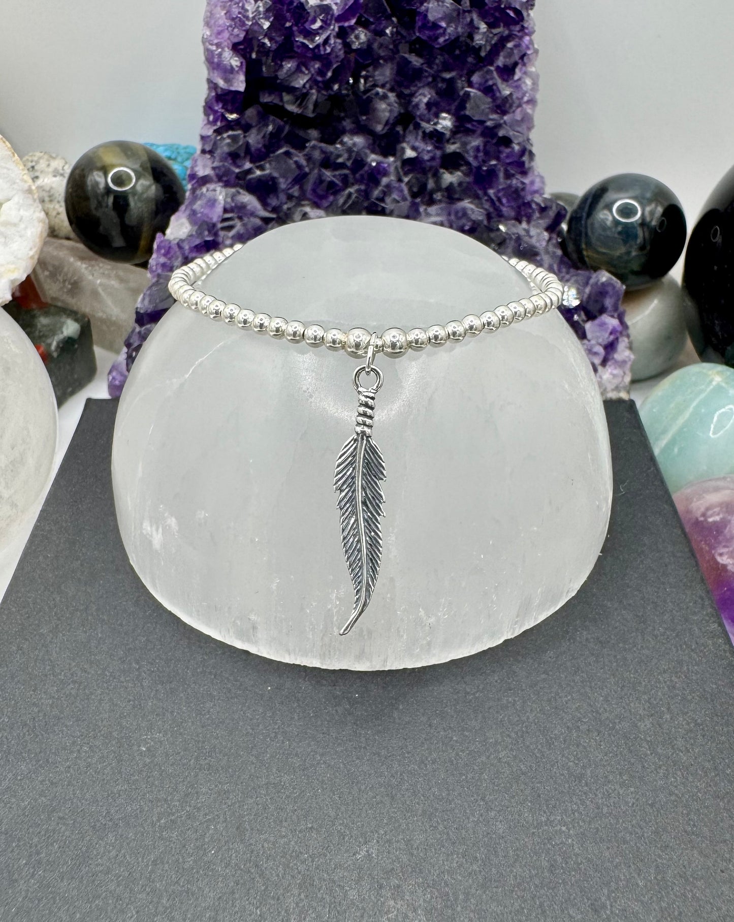 STERLING SILVER SINGLE FEATHER BRACELET