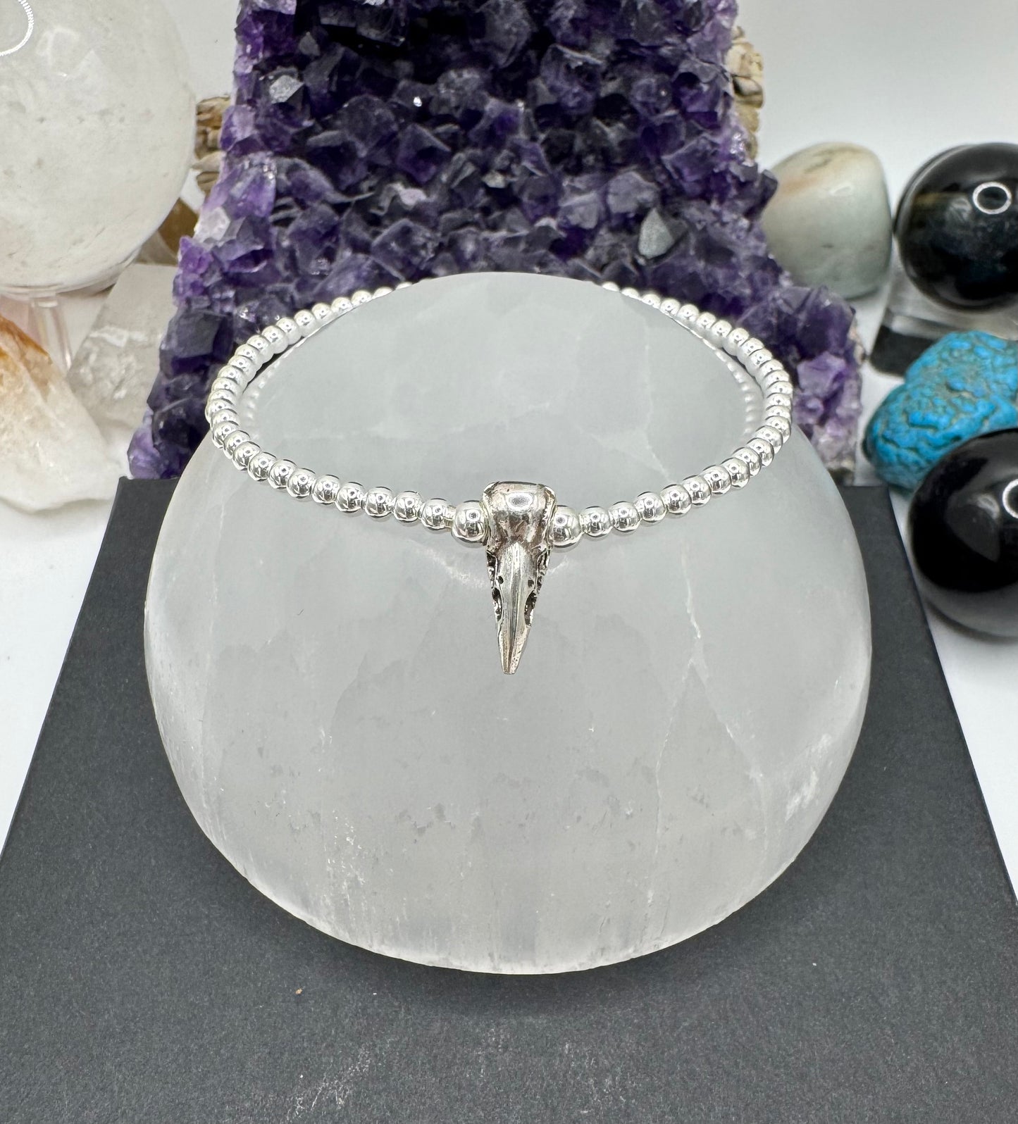 STERLING SILVER RAVEN SKULL BRACELET