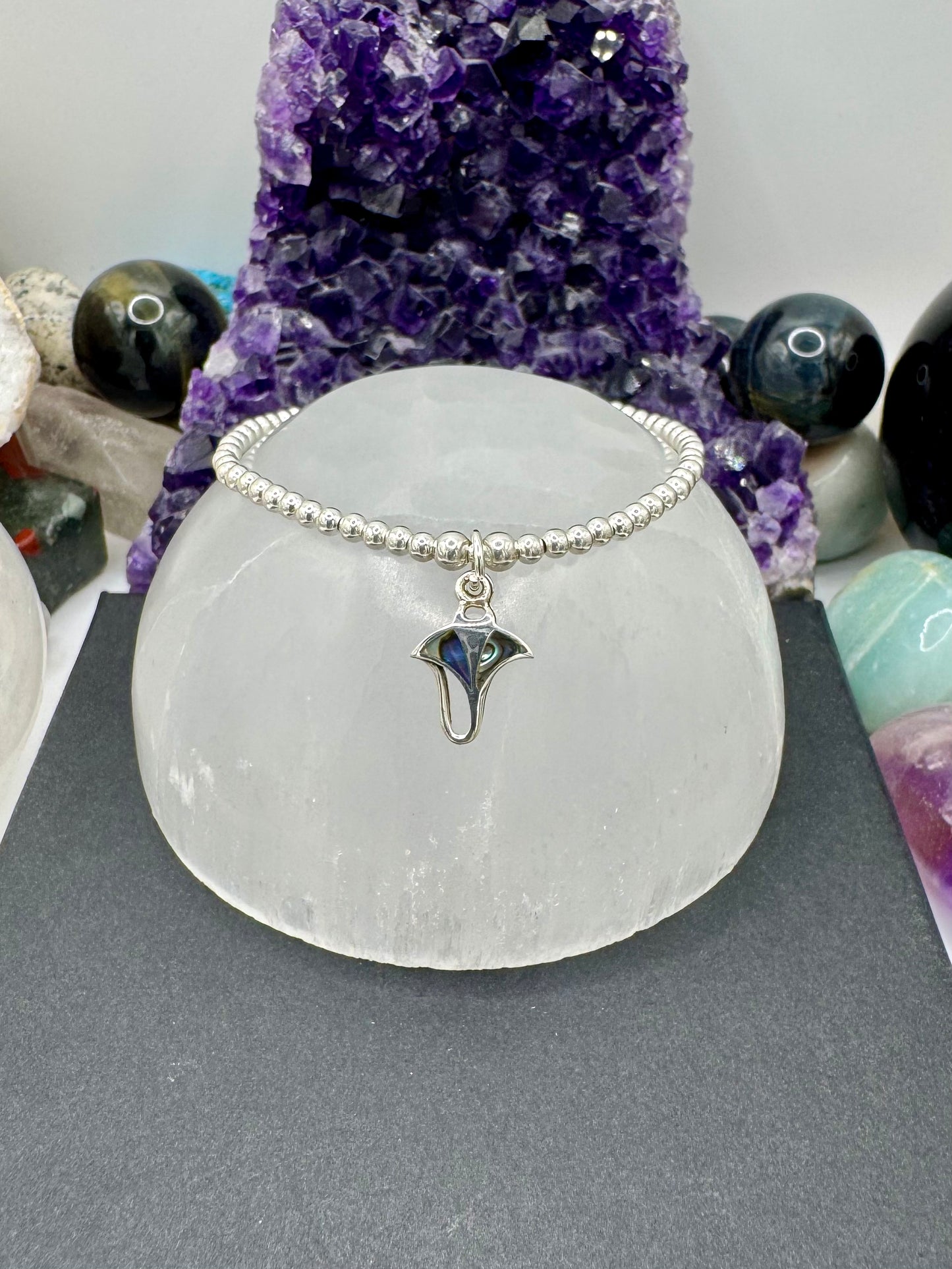 STERLING SILVER MANTA RAY BRACELET WITH ABALONE SHELL