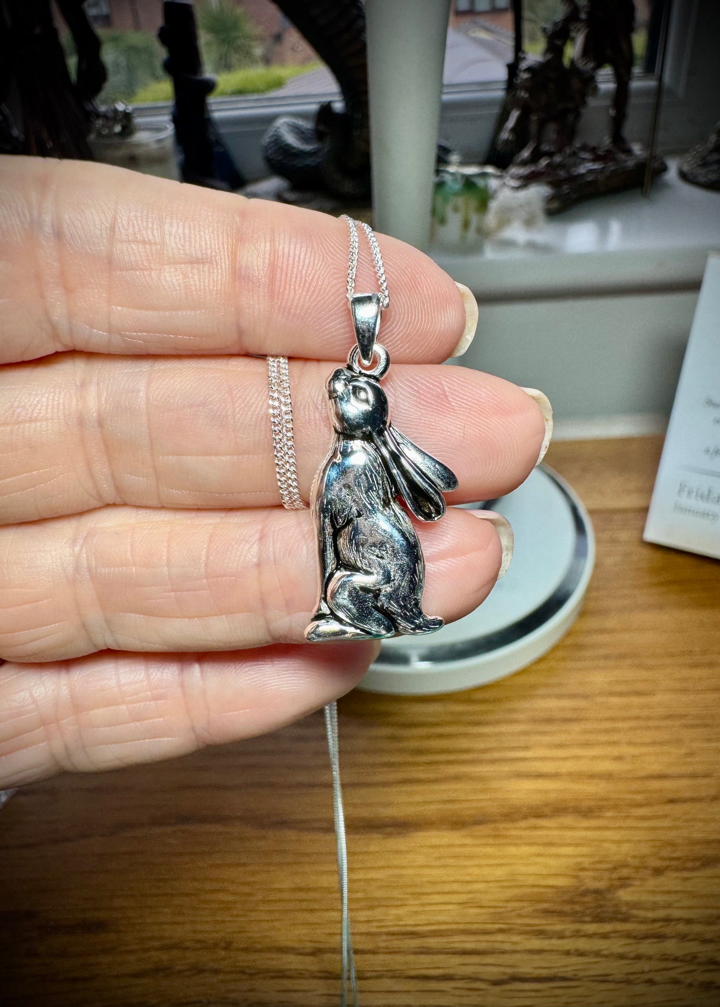 STERLING SILVER MOON GAZING HARE NECKLACE