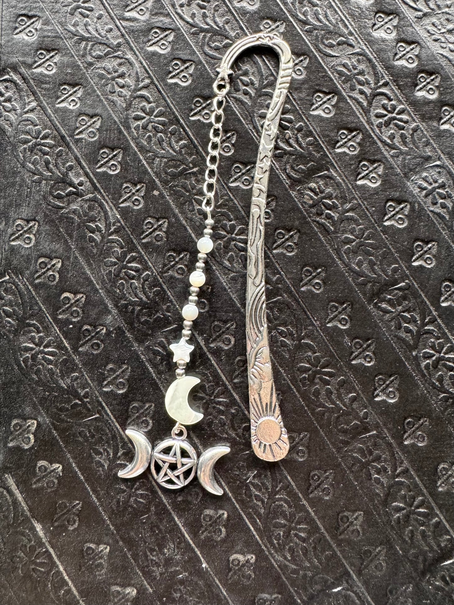 PEARL MOON & STAR WITH TRIPLE MOON BOOKMARK
