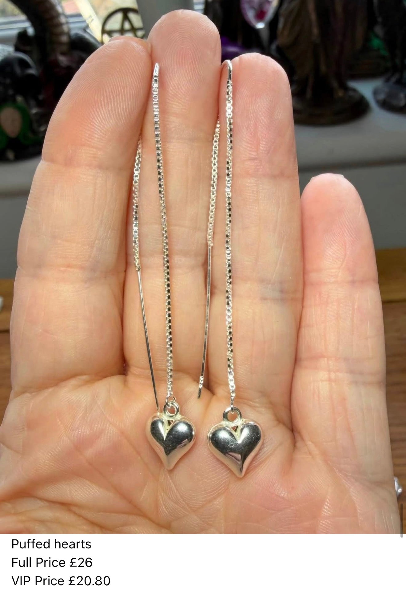 STERLING SILVER U-THREADER HEART EARRINGS