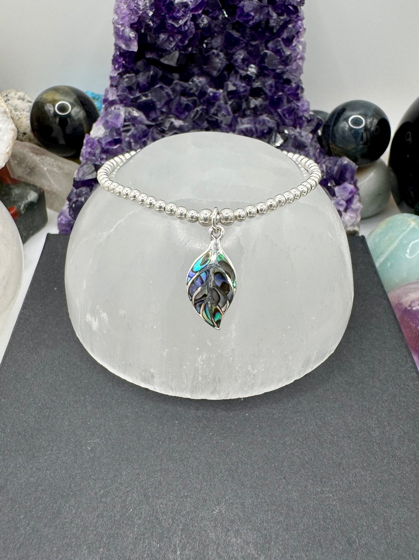 STERLING SILVER LEAF BRACELET WITH ABALONE SHELL
