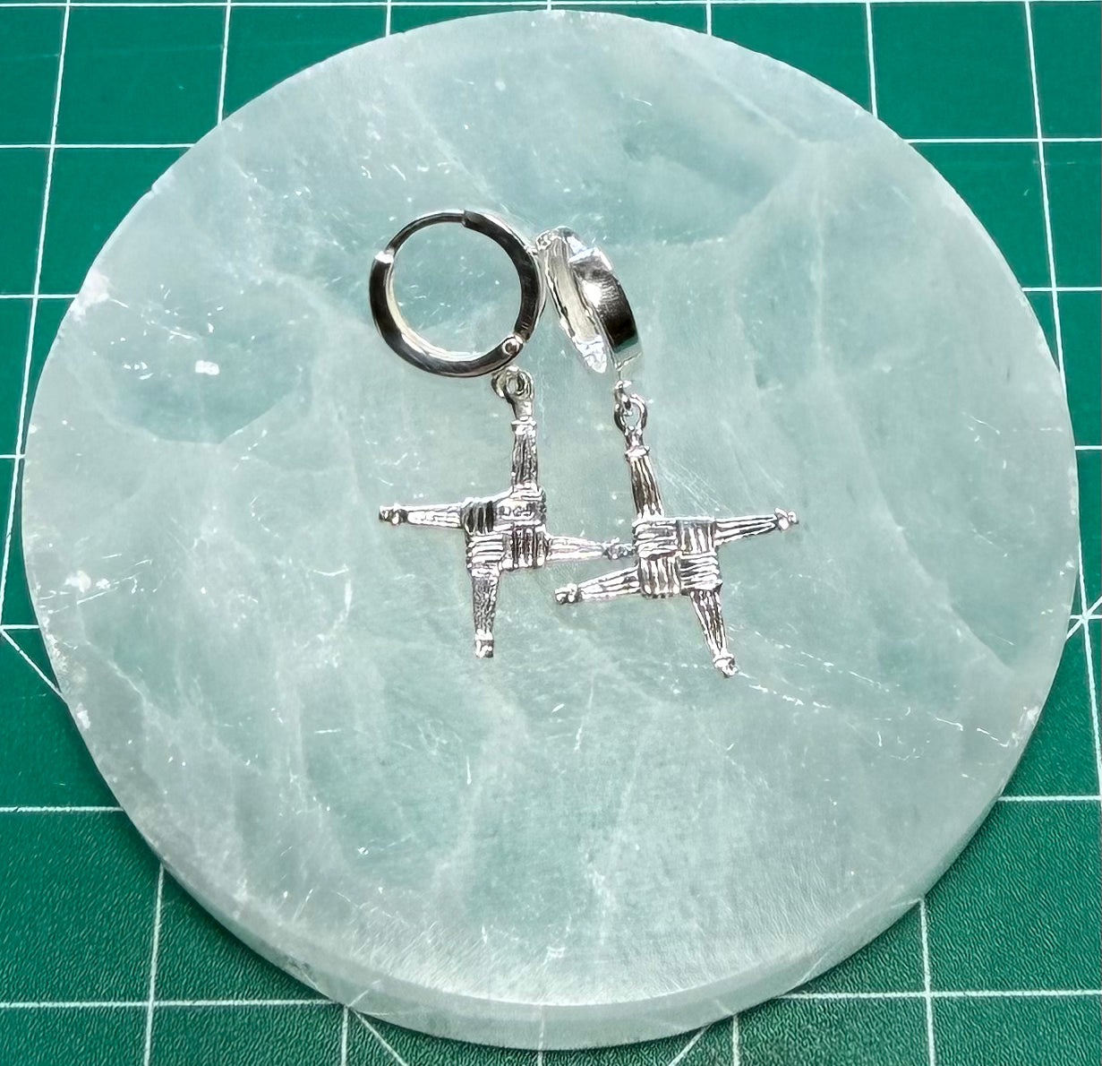 STERLING SILVER BRIGIDS CROSS HUGGIE EARRINGS