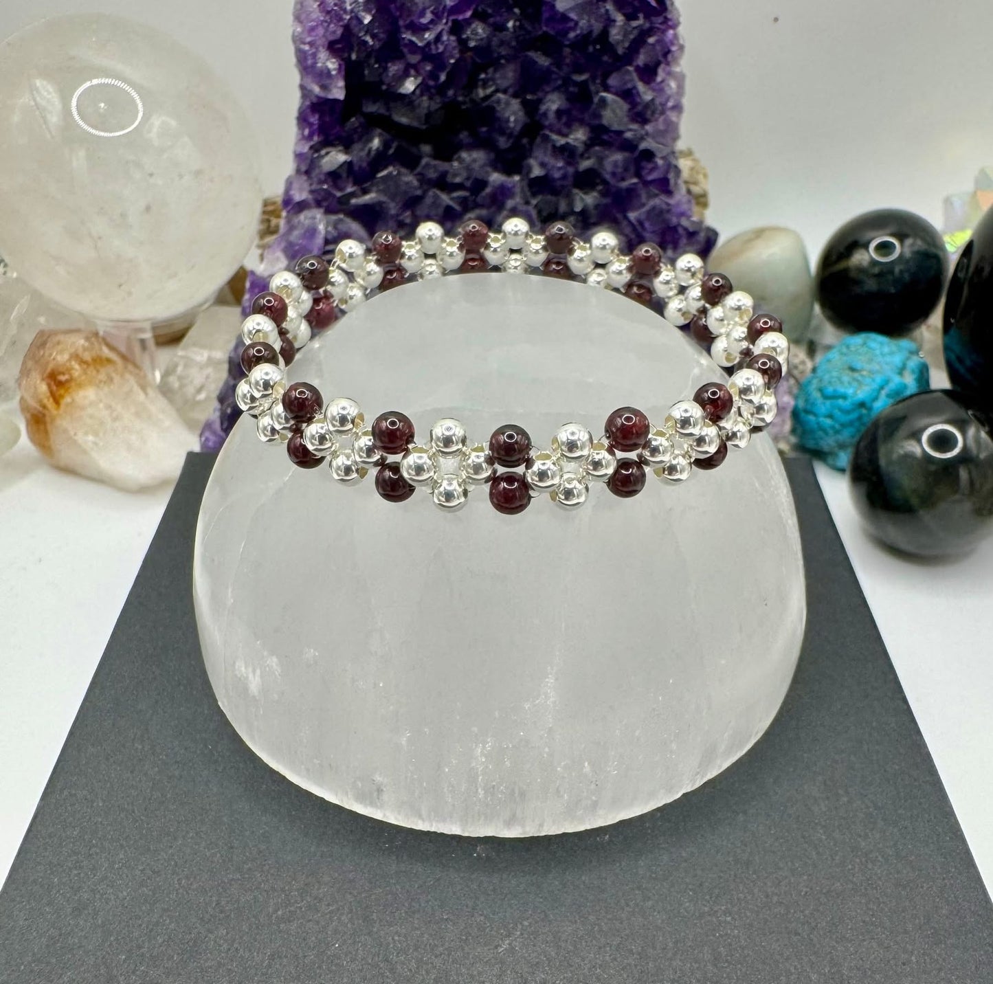 STERLING SILVER AND GEMSTONE STACK LOOK BRACELET