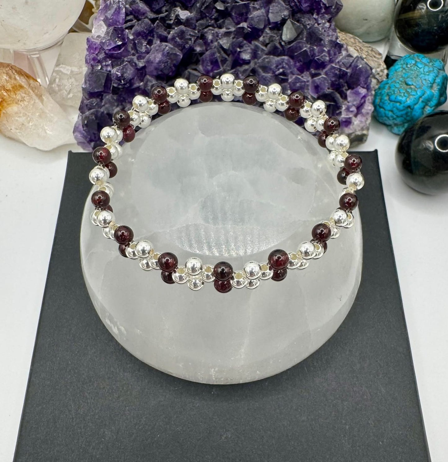 STERLING SILVER AND GEMSTONE STACK LOOK BRACELET