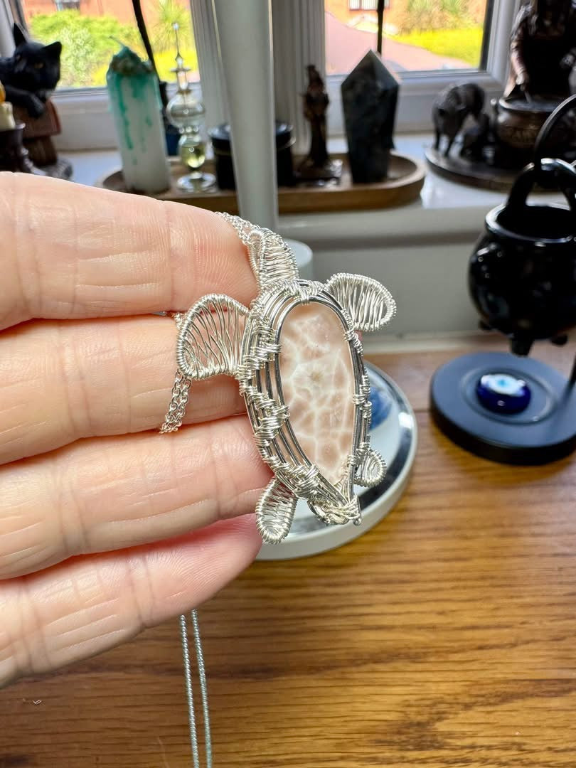 NATROLITE TURTLE NECKLACE (AKA PINK LARIMAR)