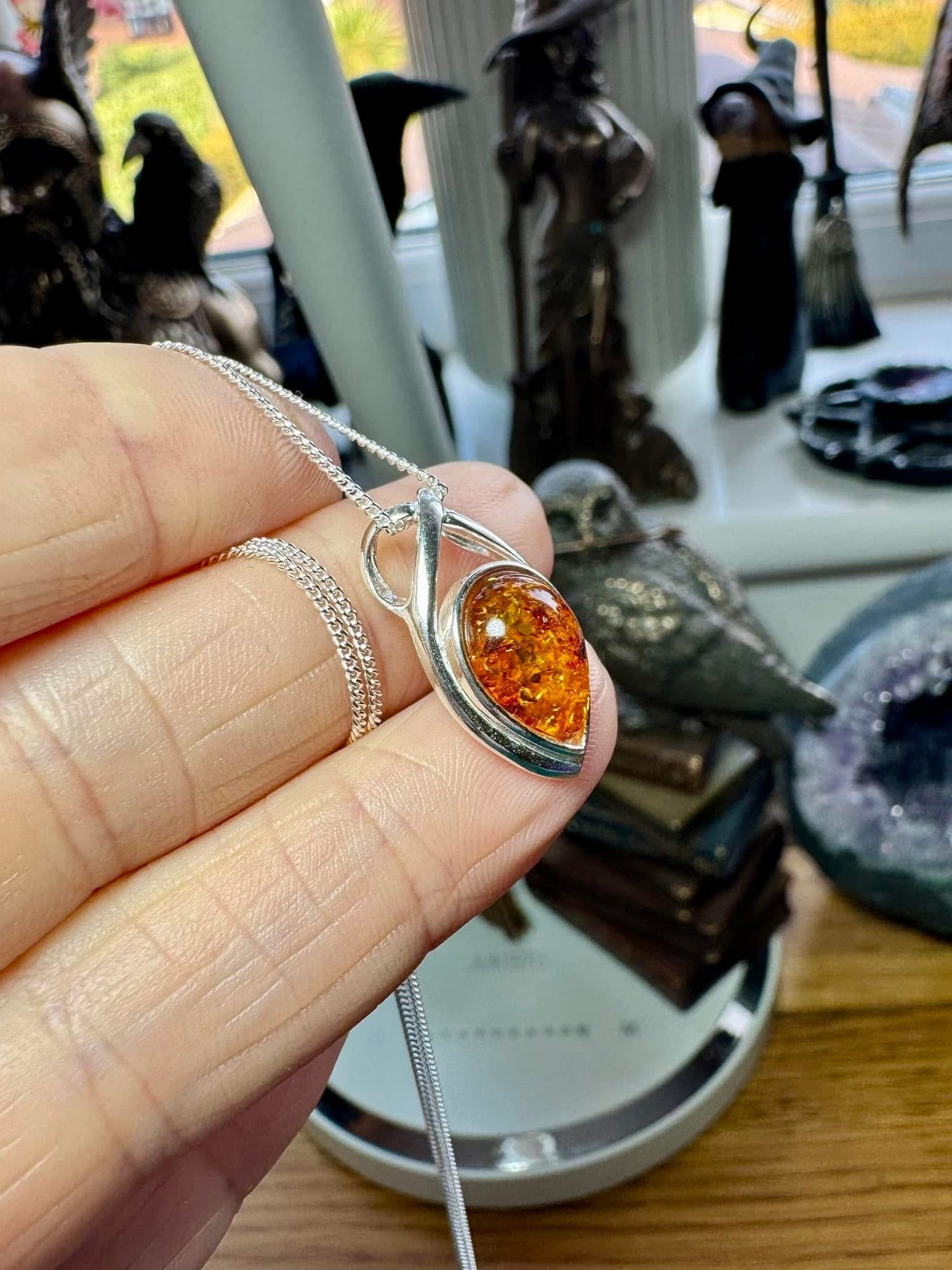 AMBER AND STERLING SILVER NECKLACE