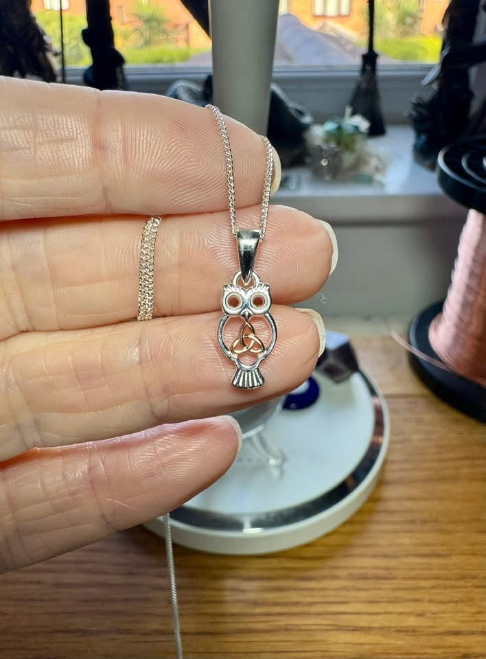 STERLING SILVER OWL WITH TRIQUETRA NECKLACE