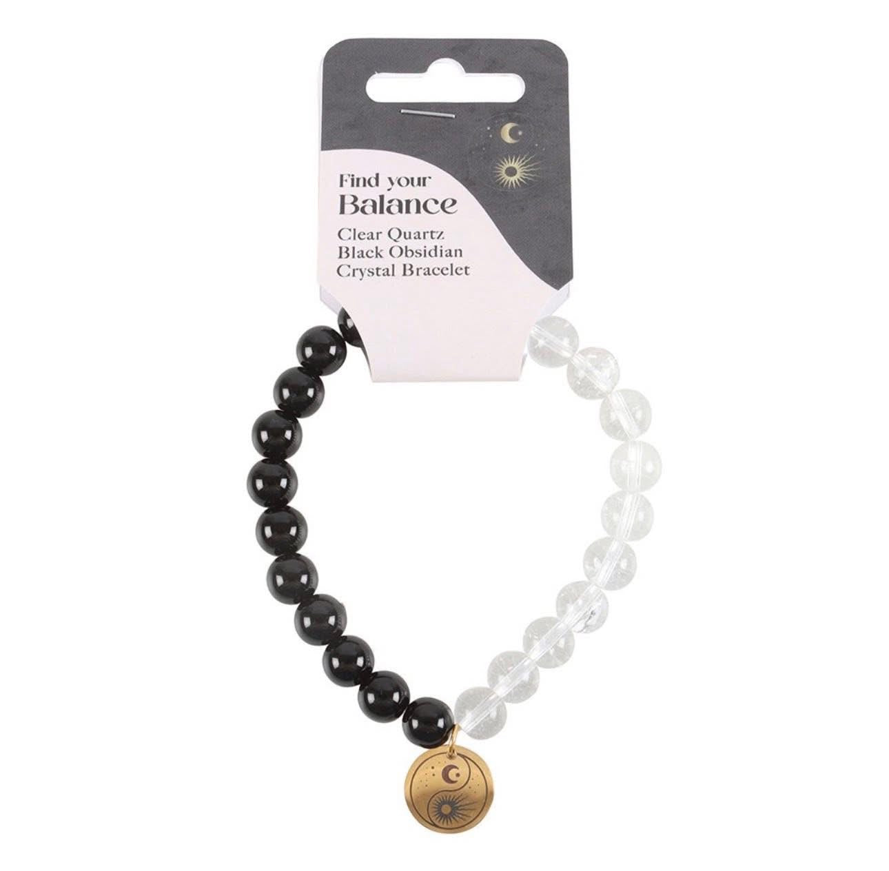 YIN YANG OBSIDIAN AND CLEAR QUARTZ BRACELET
