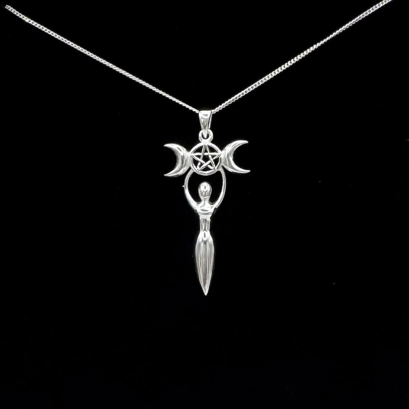 GODDESS WITH TRIPLE MOON PENTACLE NECKLACE