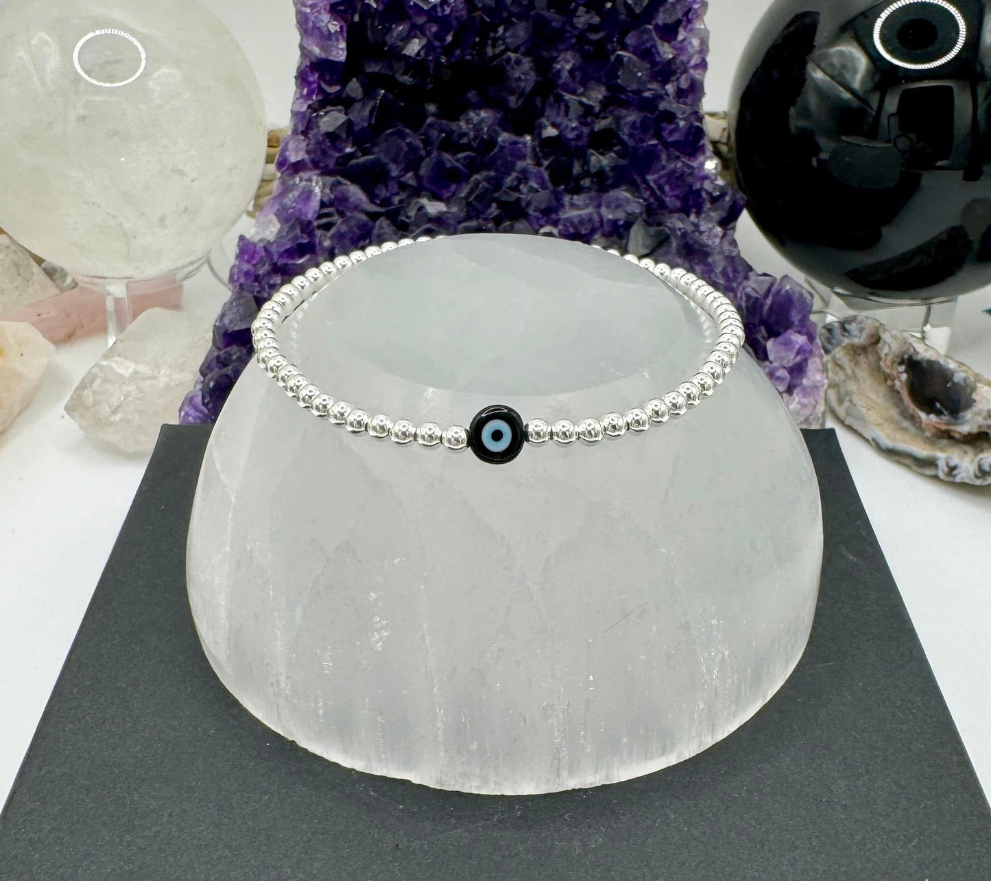 BLACK EVIL EYE AND STERLING SILVER BRACELET