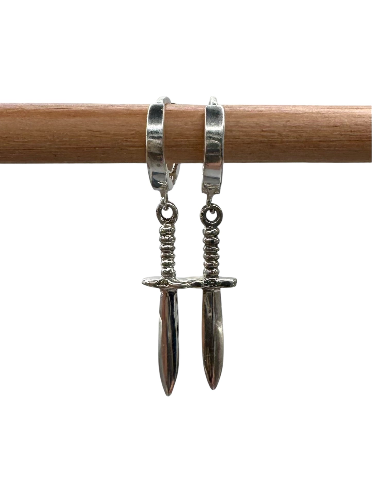 STERLING SILVER HUGGIE EARRINGS WITH ATHAME CHARMS