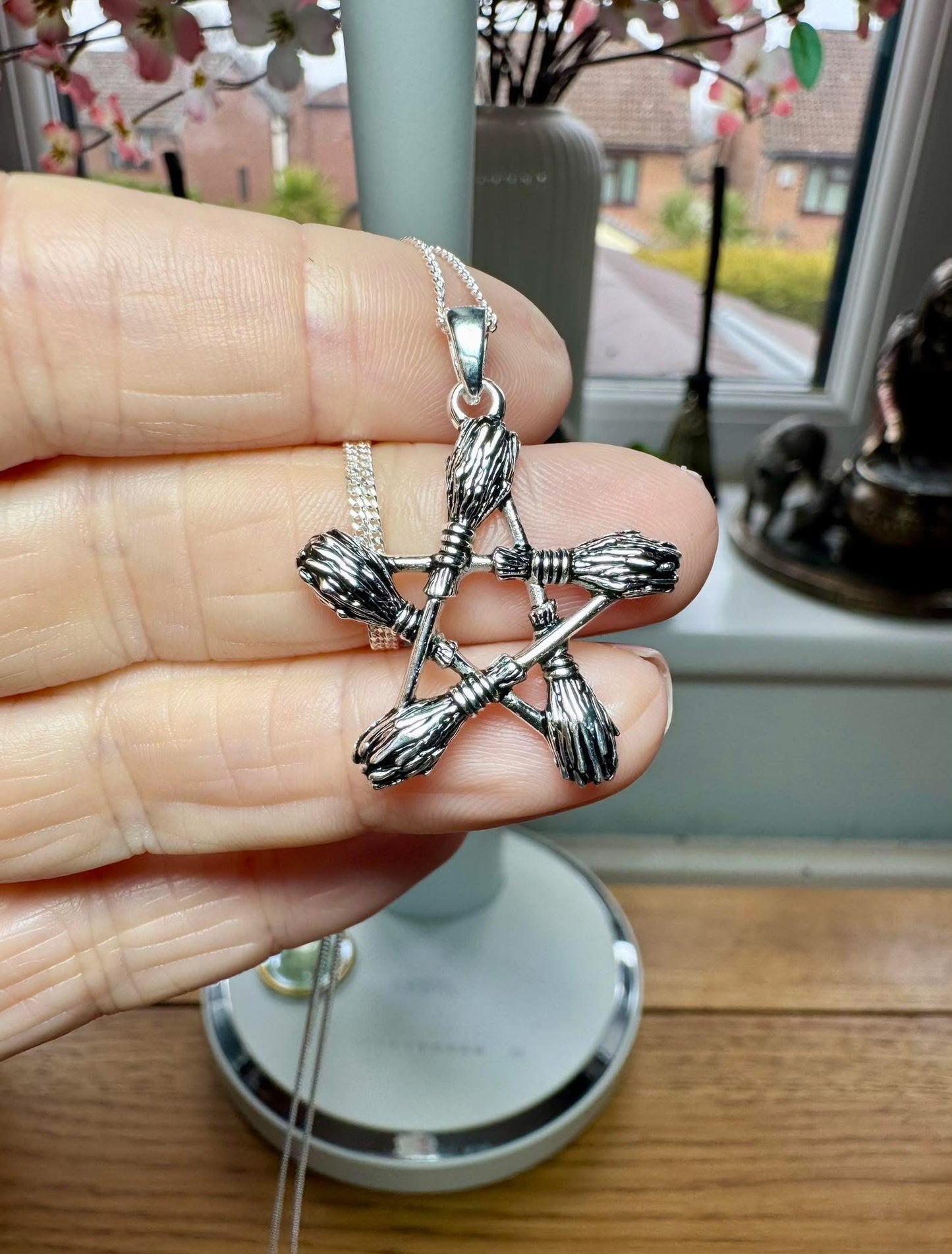 STERLING SILVER BESOM PENTAGRAM NECKLACE
