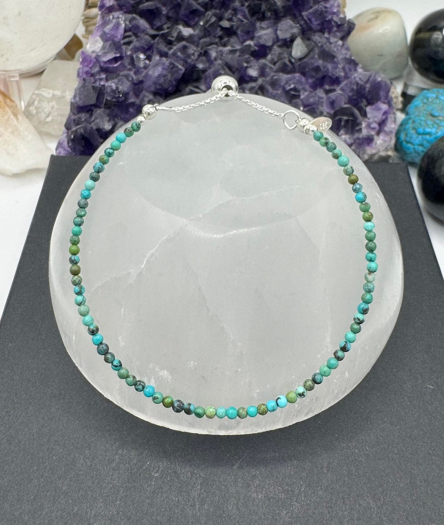 GENUINE TURQUOISE AND STERLING SILVER ADJUSTABLE BRACELET