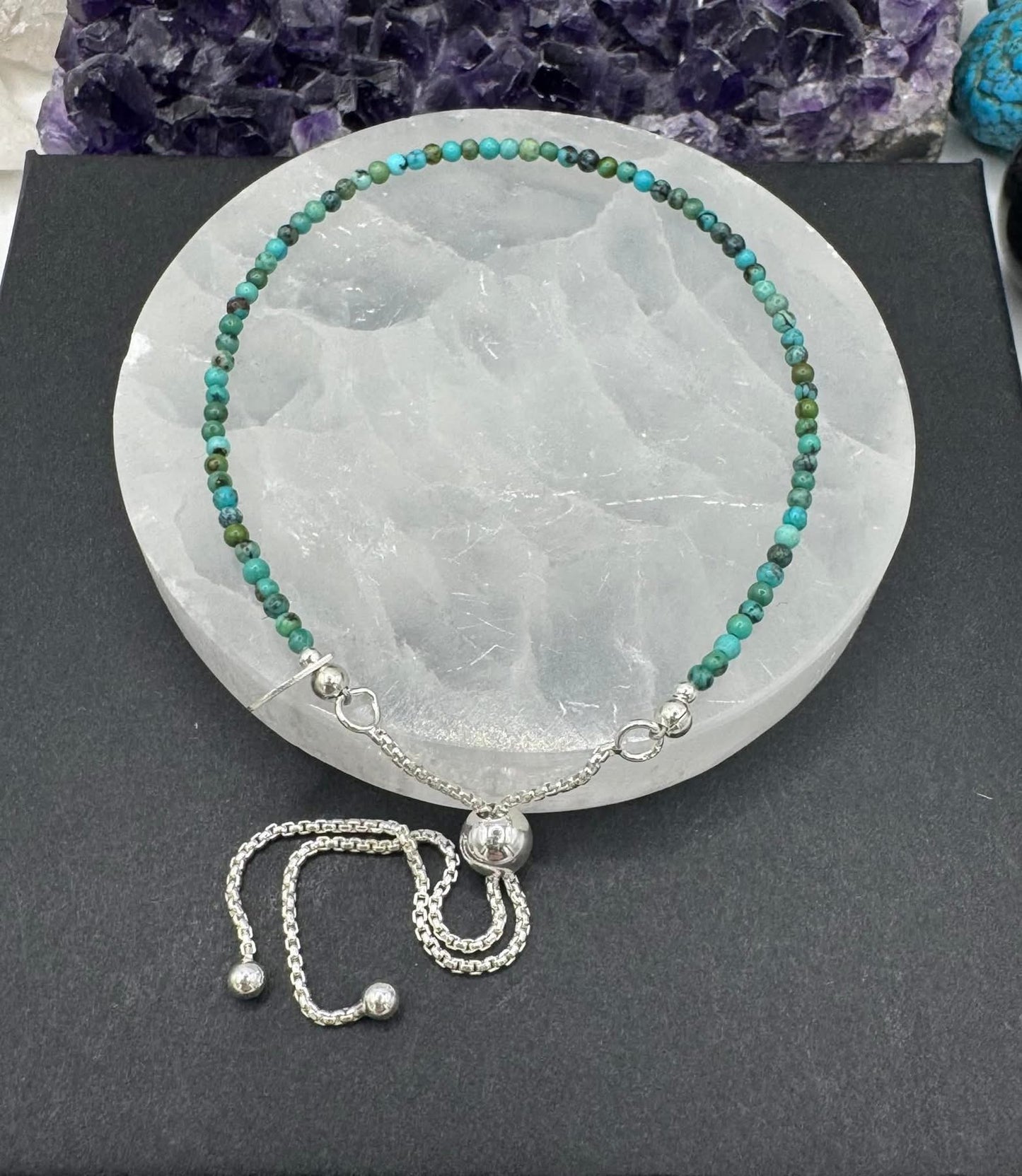 GENUINE TURQUOISE AND STERLING SILVER ADJUSTABLE BRACELET
