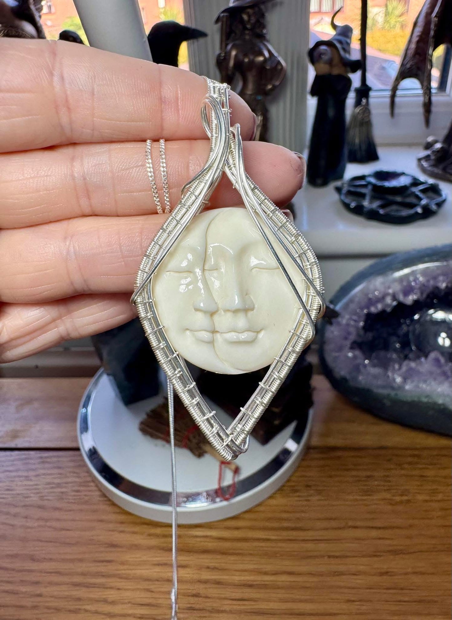 WIRE WRAPPED CARVED BONE NECKLACE