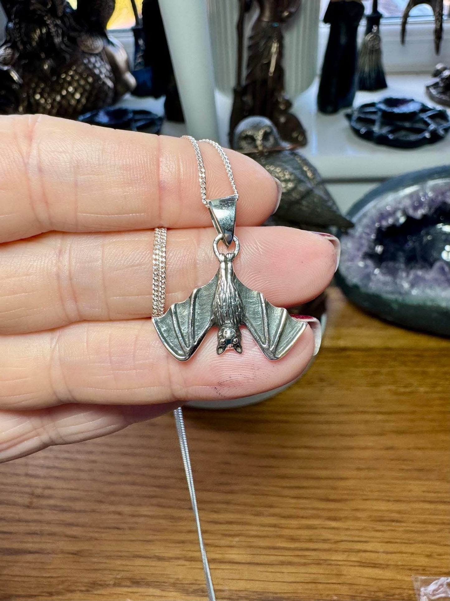 STERLING SILVER HANGING BAT NECKLACE
