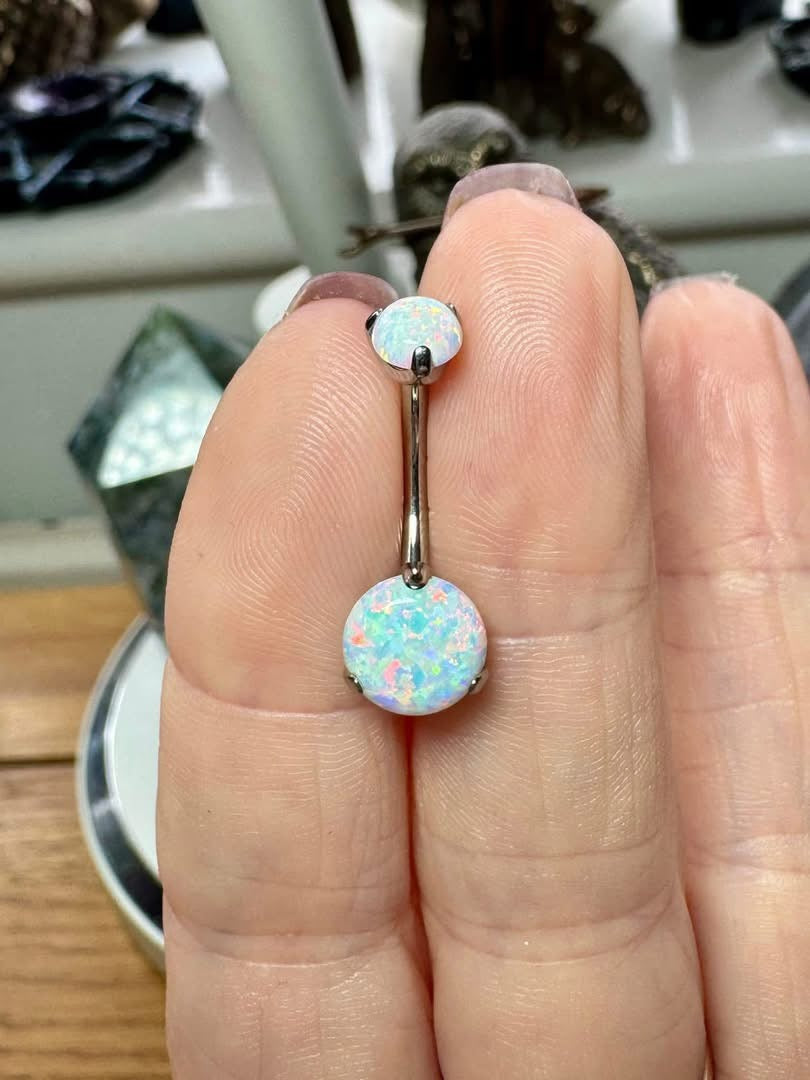 TITANIUM AND OPAL BELLY BAR