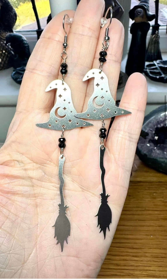 WITCHES HAT AND BESOM EARRINGS