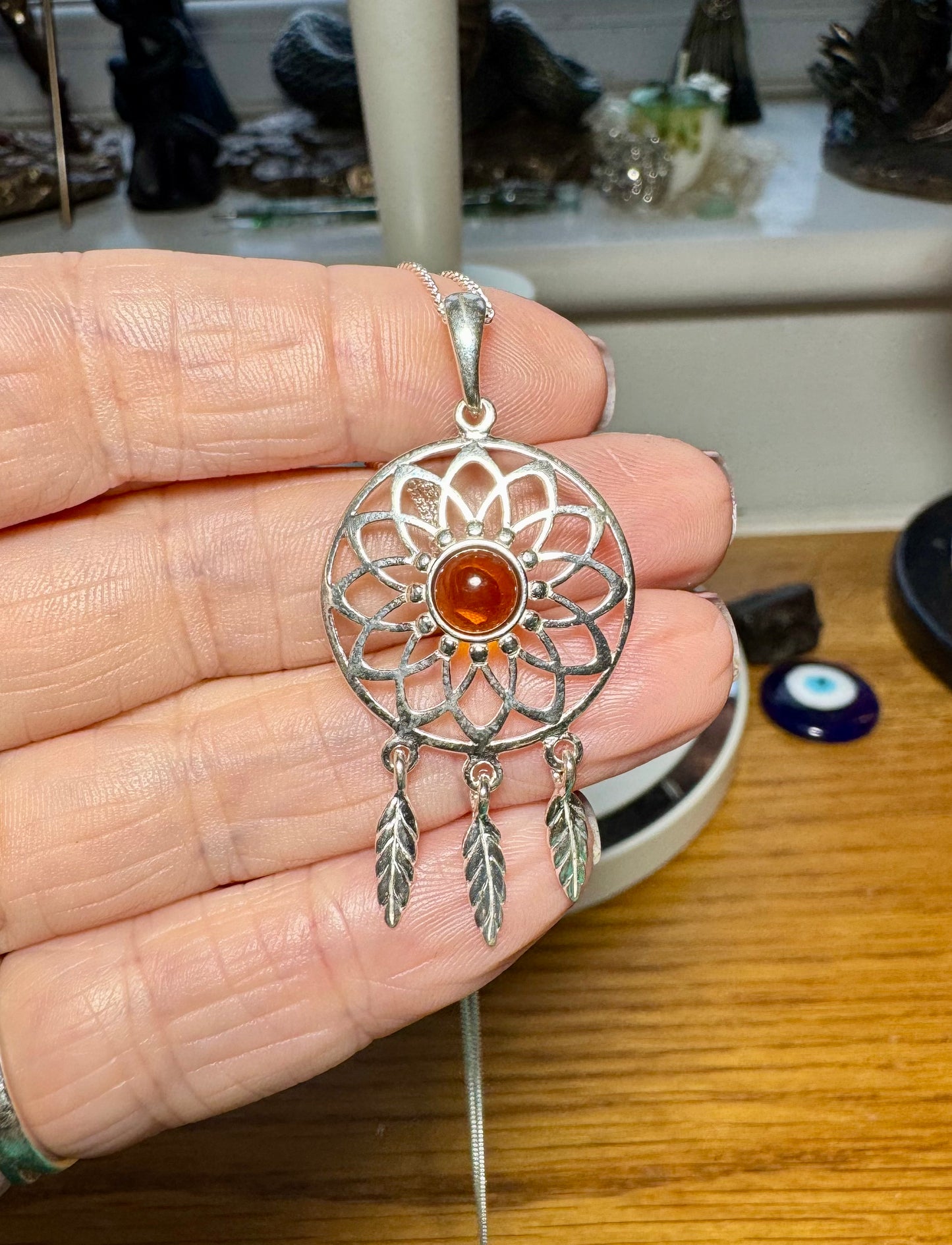 AMBER DREAM CATCHER NECKLACE
