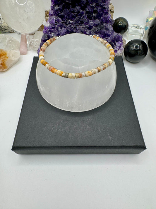 CRAZY LACE AGATE AND STERLING SILVER ADJUSTABLE BRACELET