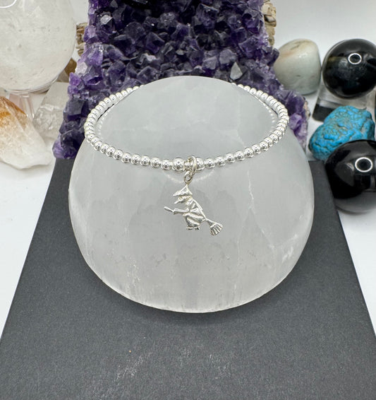 STERLING SILVER WITCH ON BROOMSTICK BRACELET