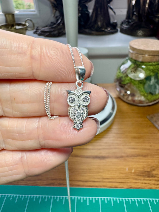 STERLING SILVER & CZ OWL NECKLACE