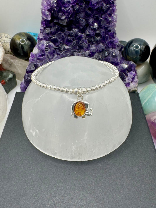 STERLING SILVER ELEPHANT WITH AMBER BRACELET