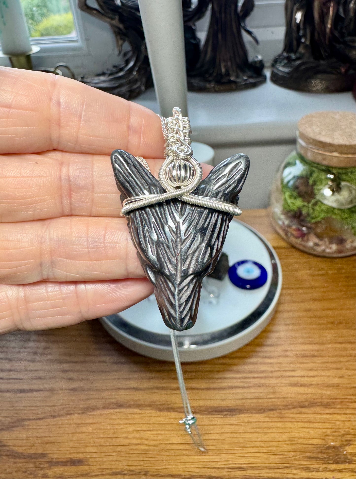 SILVER PYRITE WOLF HEAD NECKLACE