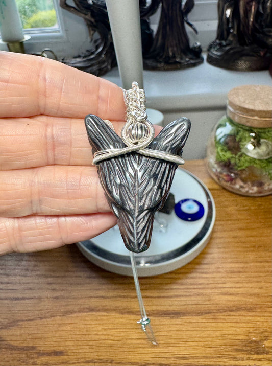 SILVER PYRITE WOLF HEAD NECKLACE