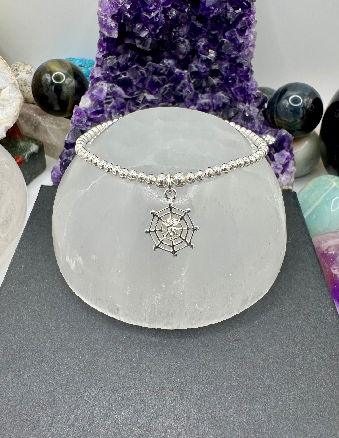 STERLING SILVER SPIDER IN WEB NECKLACE