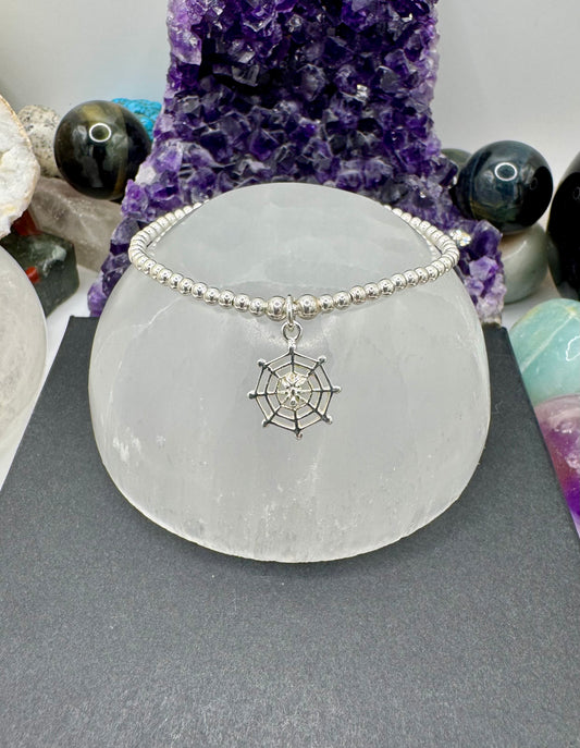 STERLING SILVER SPIDER IN WEB NECKLACE