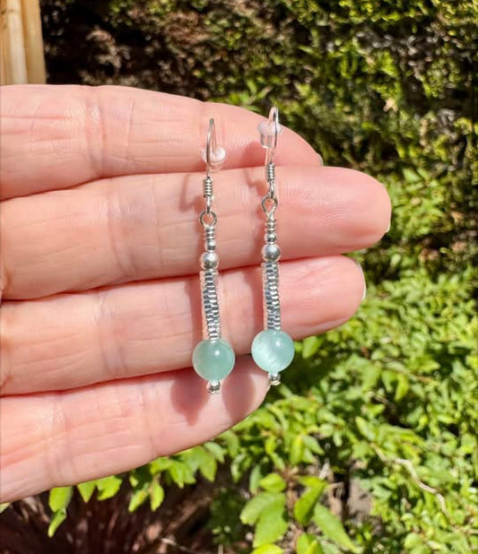 GARNIERITE AND STERLING SILVER EARRINGS (aka BLUE / GREEN MOONSTONE)