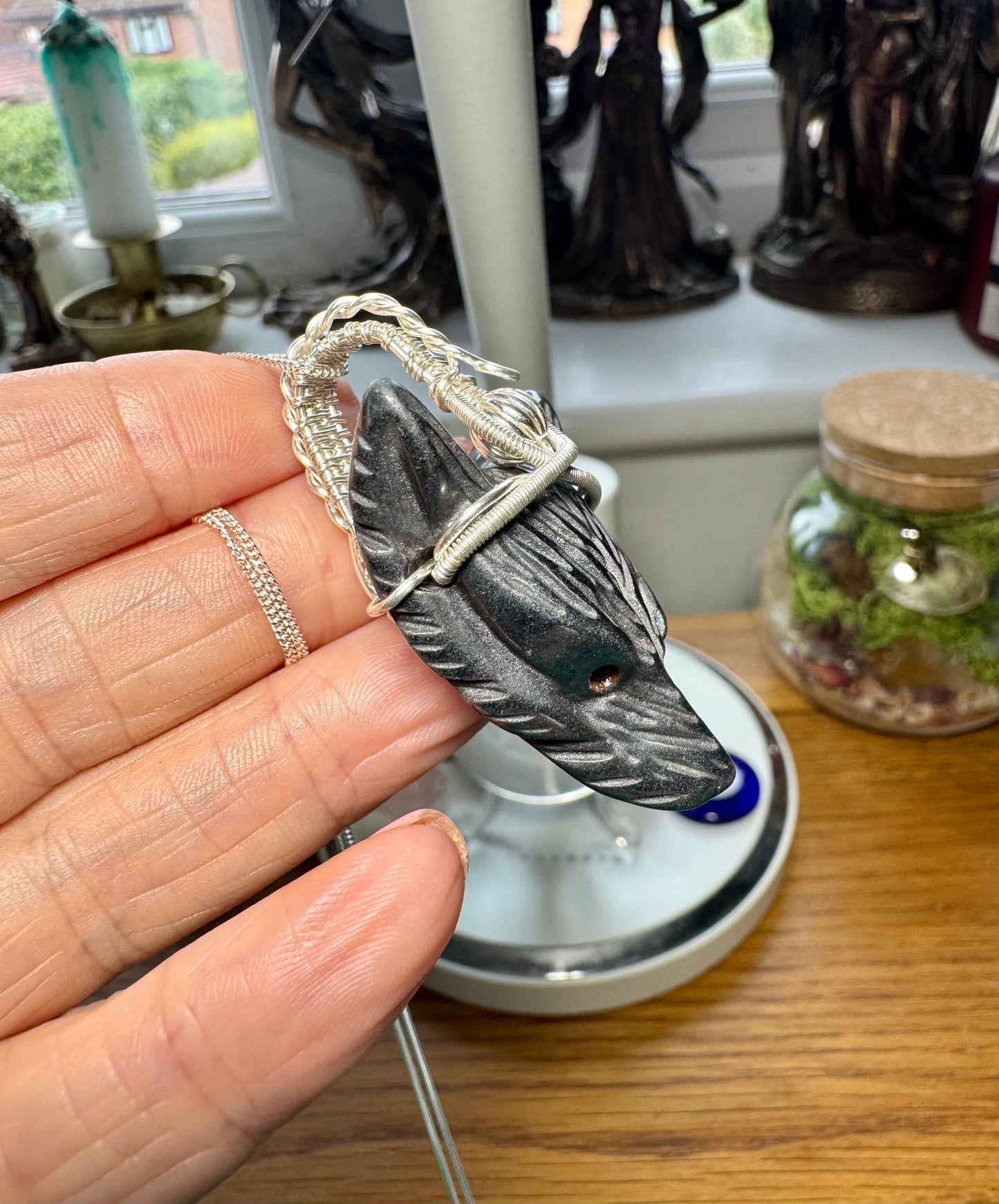 SILVER PYRITE WOLF HEAD NECKLACE