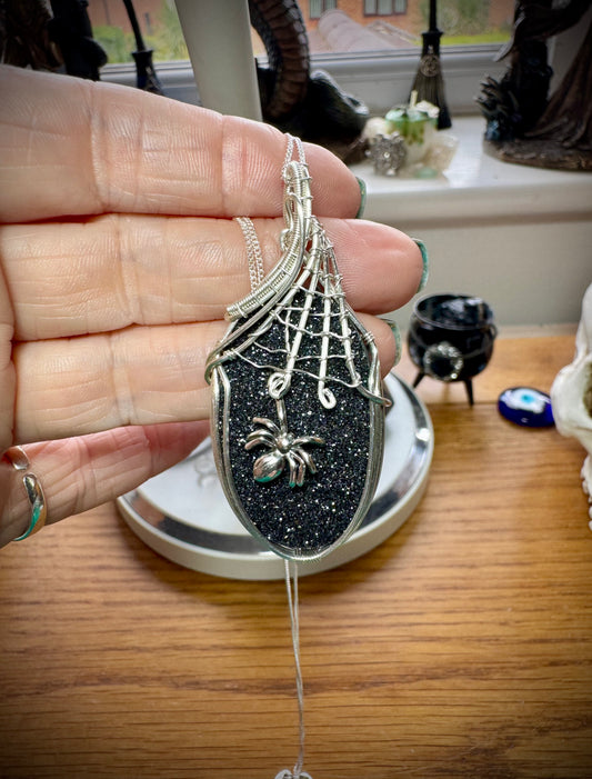DRUZY AGATE SPIDER AND WEB NECKLACE