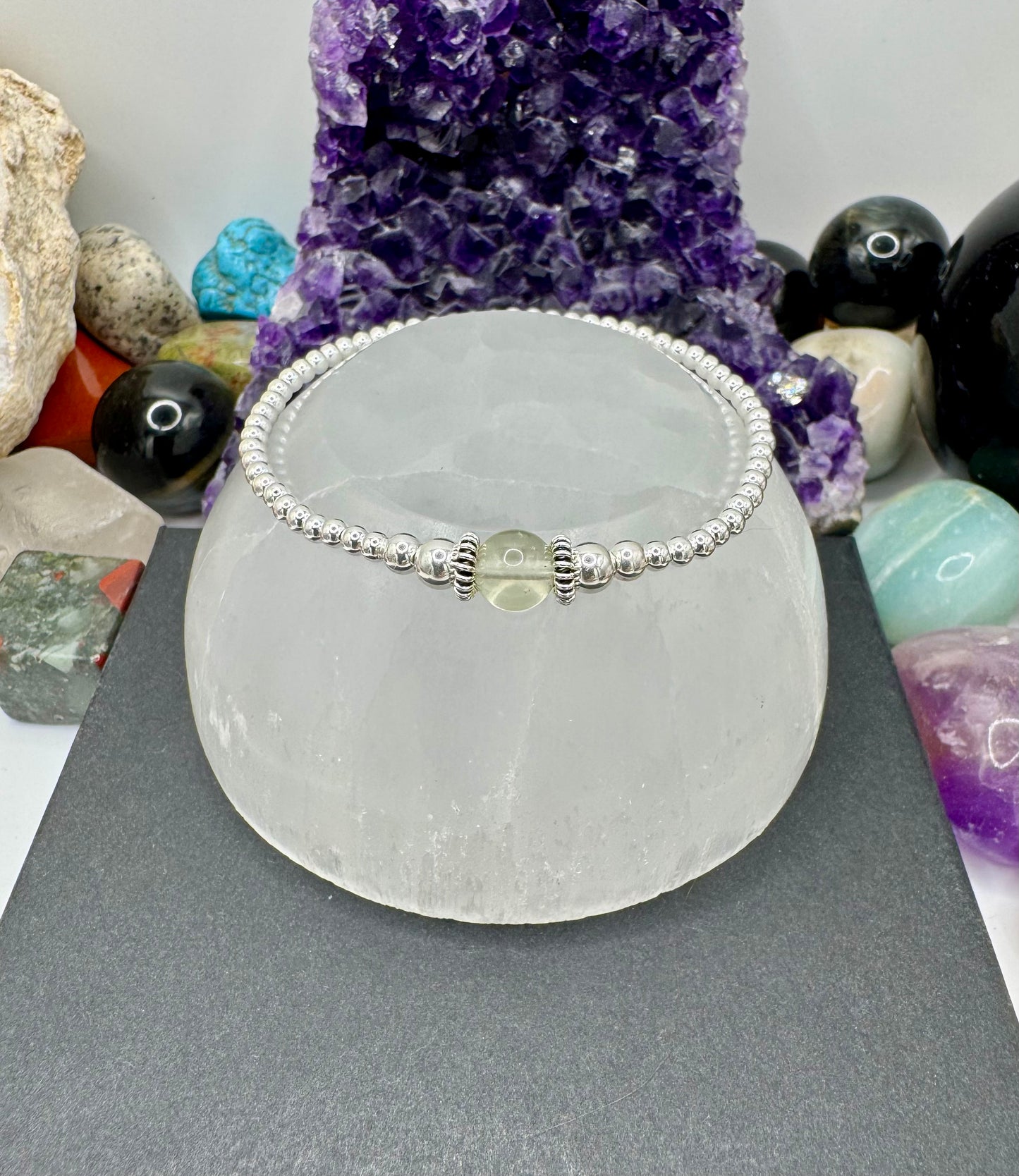 LIBYAN DESERT GLASS AND STERLING SILVER BRACELET