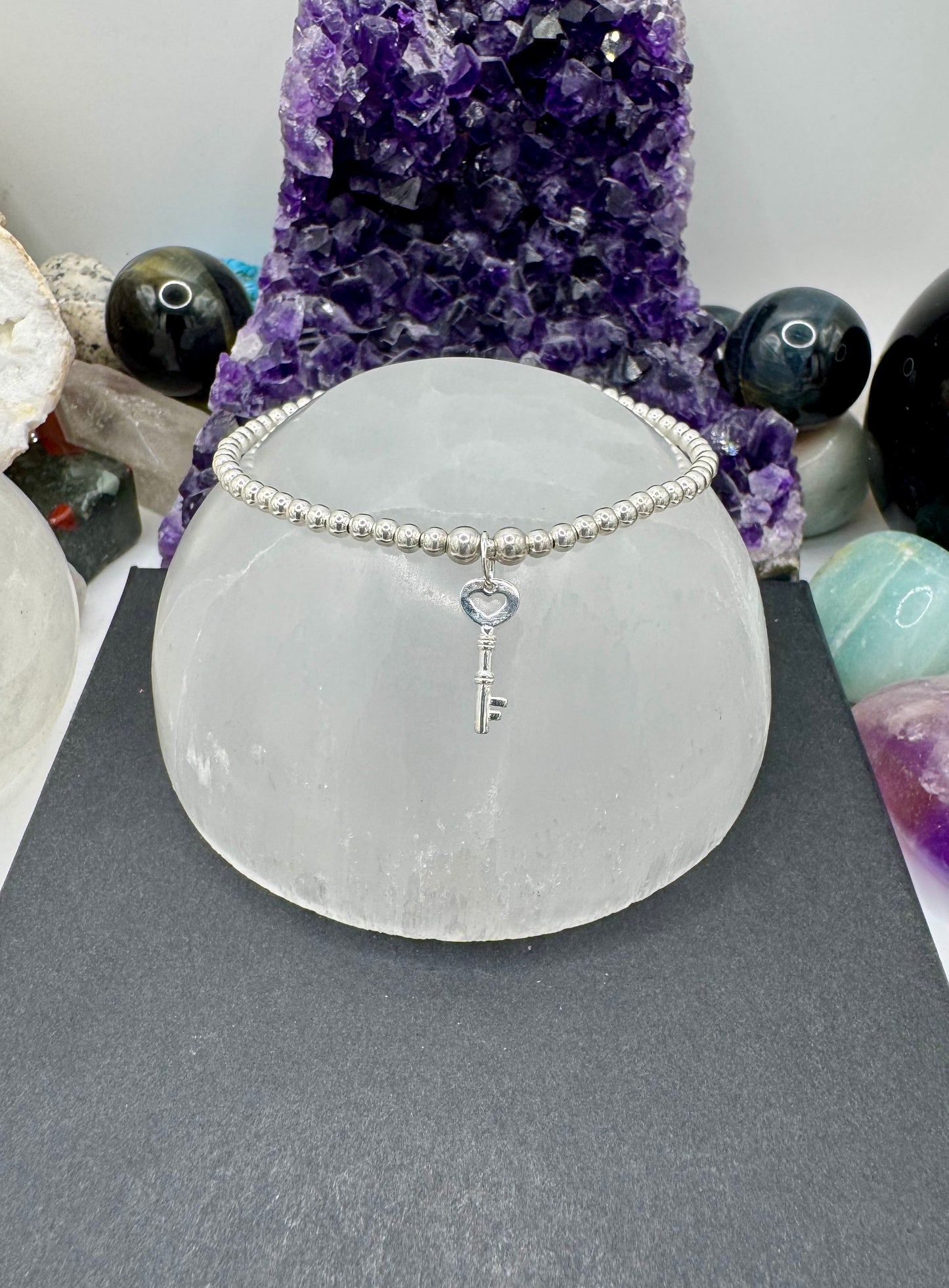 STERLING SILVER HEART KEY BRACELET