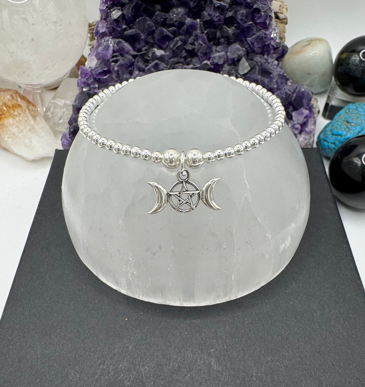 STERLING SILVER TRIPLE MOON PENTAGRAM BRACELET
