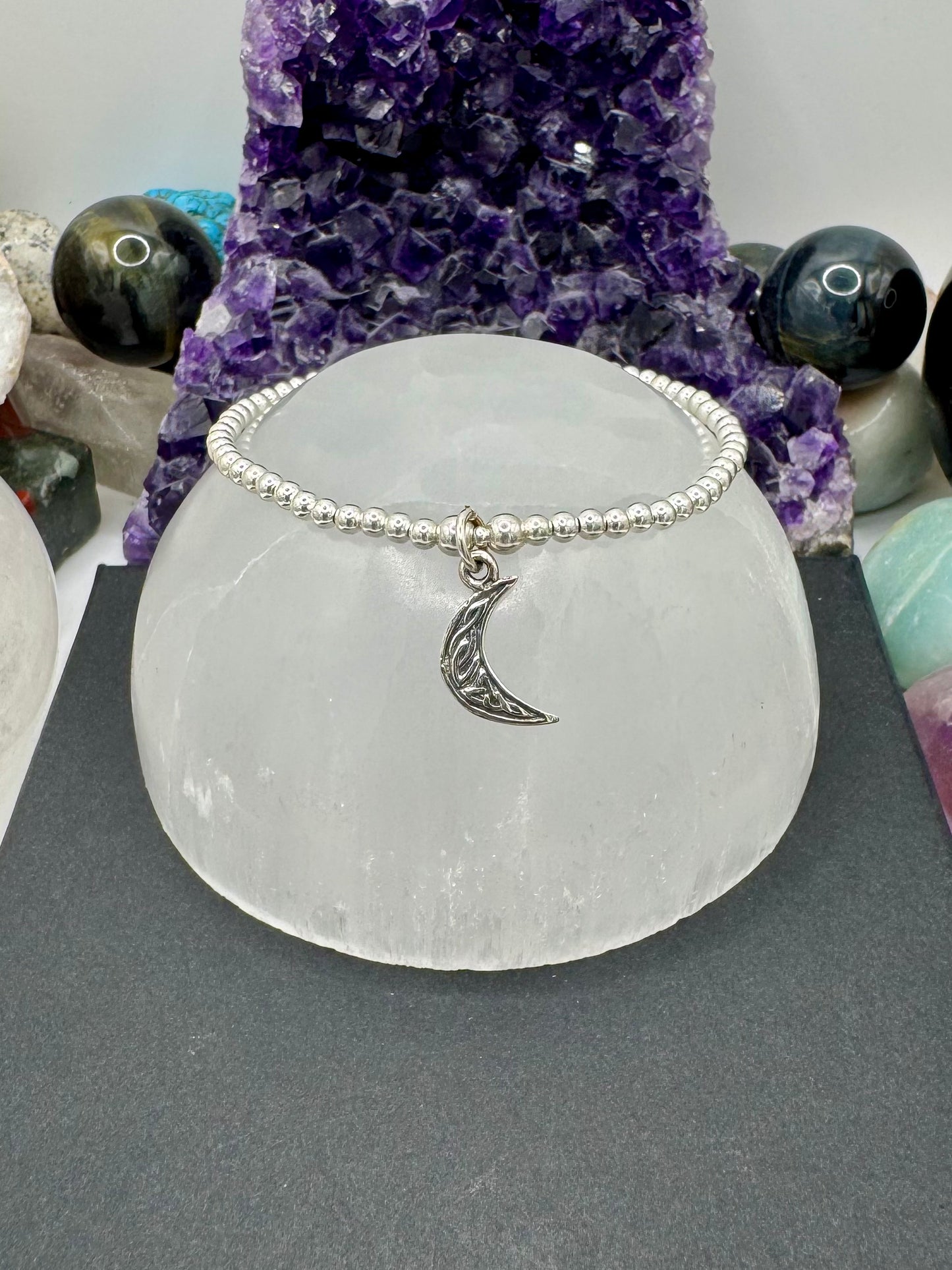 STERLING SILVER CELTIC STYLE CRESCENT MOON BRACELET