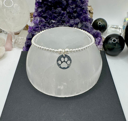 STERLING SILVER PAW DISC BRACELET
