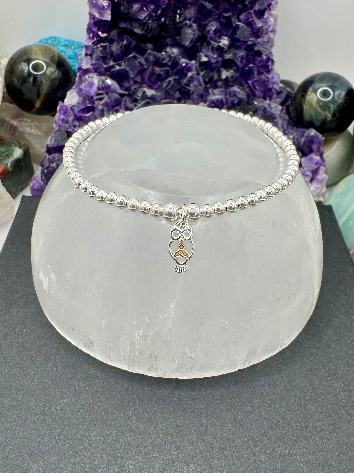 STERLING SILVER OWL WITH TRIQUETRA BRACELET