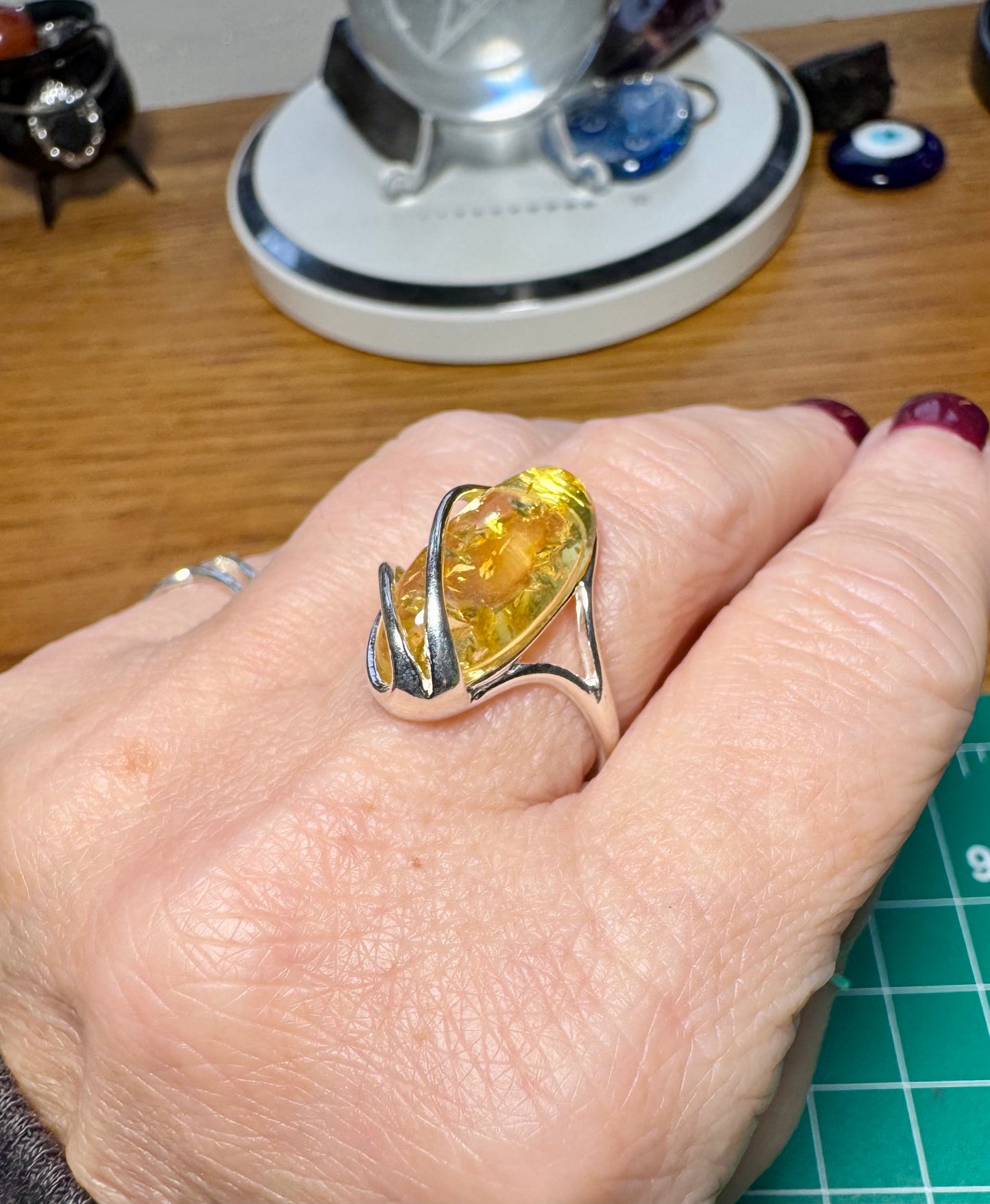 HONEY AMBER AND STERLING SILVER ADJUSTABLE RING