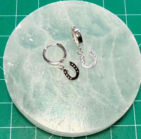 STERLING SILVER LUCKY HORSESHOE HUGGIE EARRINGS