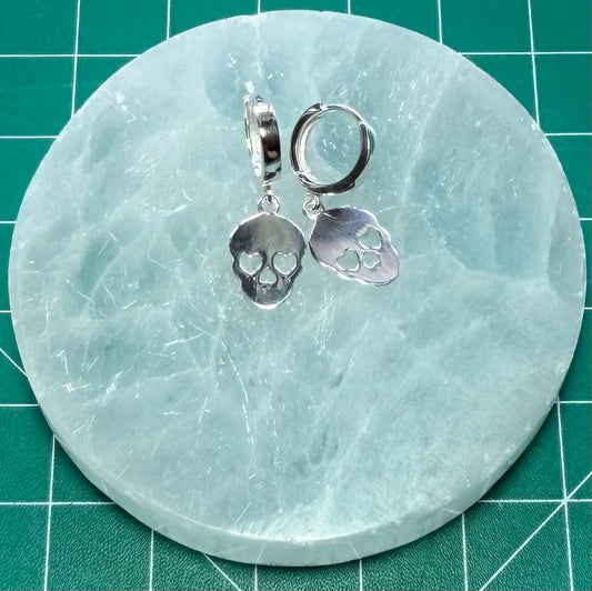 STERLING SILVER CANDLE SKULL HUGGIE EARRINGS