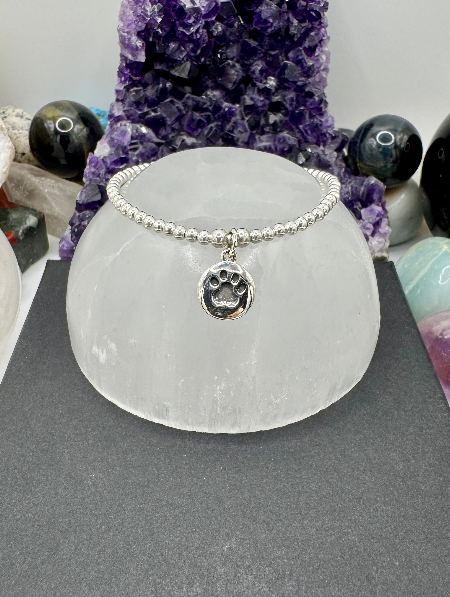 STERLING SILVER PAW DISC BRACELET