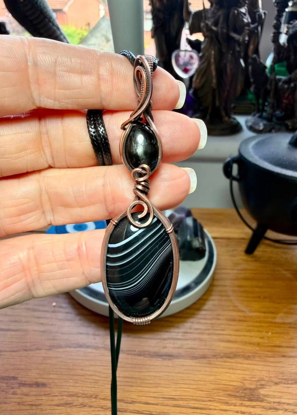 BLACK BANDED AGATE & BLACK STAR DIOPSIDE NECKLACE