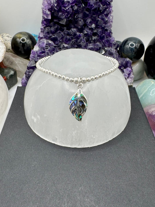 STERLING SILVER LEAF BRACELET WITH ABALONE SHELL