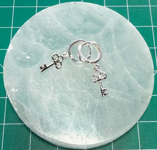 STERLING SILVER KEY HUGGIE EARRINGS