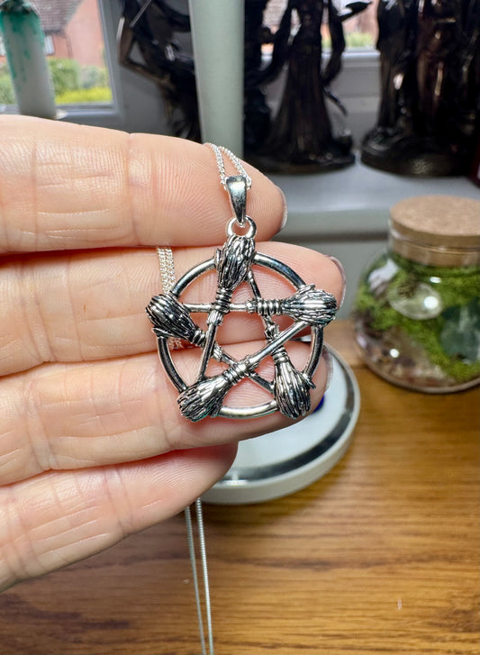 STERLING SILVER BESSOM PENTACLE NECKLACE
